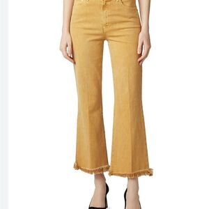 J Brand Julia Frayed-Hem Flared-Leg Cotton Blend Jeans in Litho Gold Sz 26